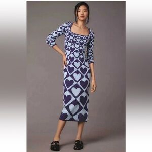 Farm Rio x Anthropologie Geo Heart Long-Sleeve Midi Sweater Dress Size S